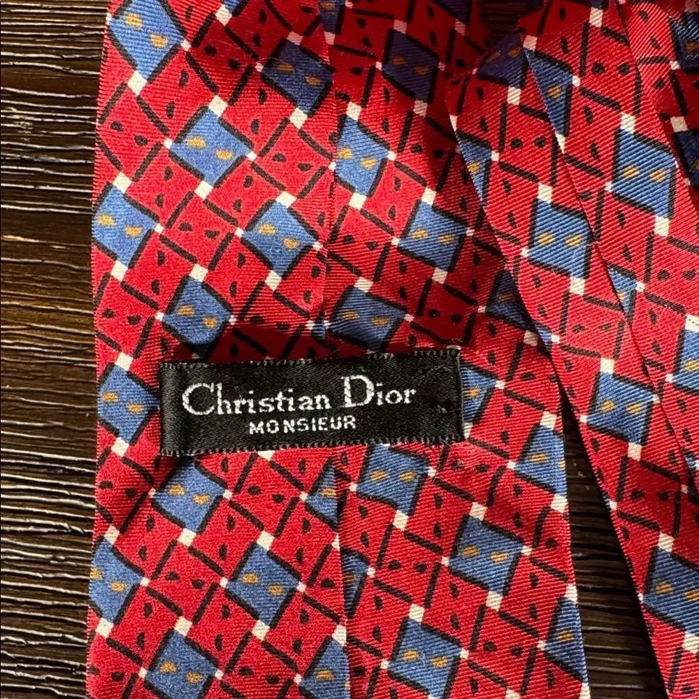 Dior Red and Blue Patterned Tie